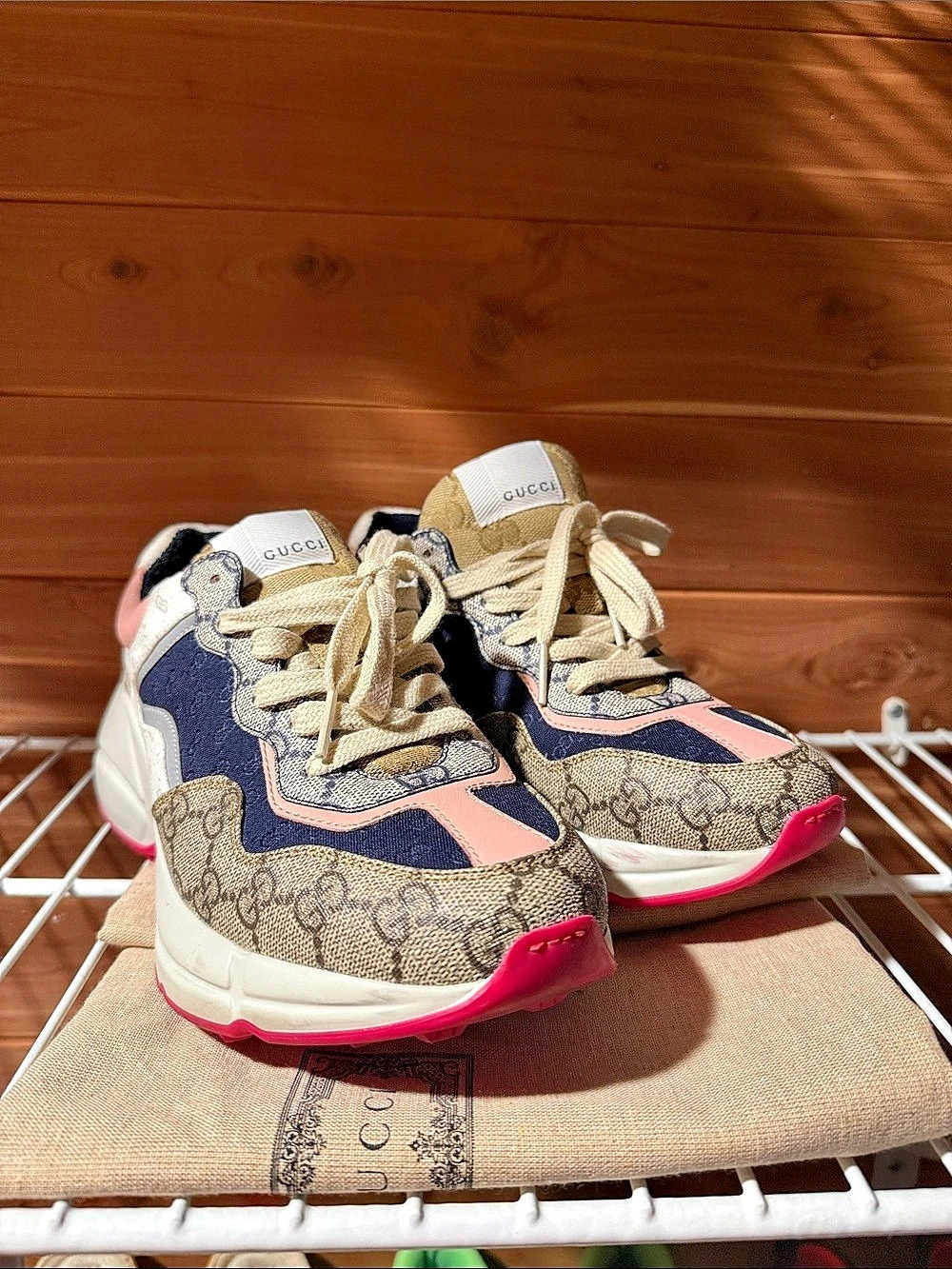 Gucci Rhyton GG Supreme Multicolor Sneaker Pink & Blue Sneakers 37.5